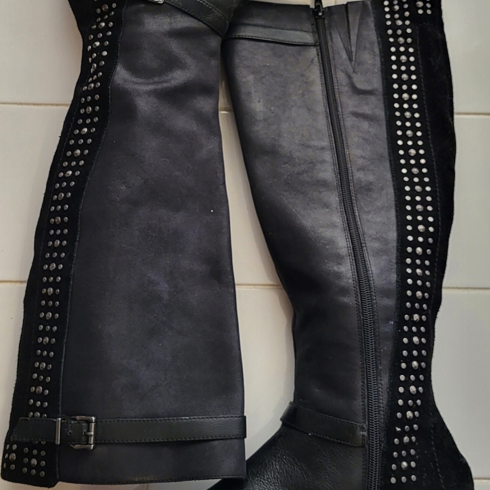 Jessica Simpson  black tall boots with brads size 10 ,Shipping $5.95